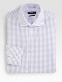 Small checks of soft color define a classic-fitting dress essential. Buttonfront Spread collar Cotton Dry clean Imported Small checks of soft color define a classic-fitting dress essential. Buttonfront Spread collar Cotton Dry clean Imported
