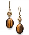 Tiger's eye beads and smoky topaz cabochon crystals adorn these retro-chic drop earrings from Lauren Ralph Lauren. Set in antique 14k gold-plated mixed metal. Approximate drop: 1-1/2 inches.