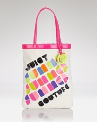 The canvas tote complements her fabulous look with deco-inspired logp prints and pantent leather shoulder strap and trim. The canvas tote complements her fabulous look with deco-inspired logp prints and pantent leather shoulder strap and trim.