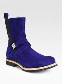An effortless, yet innovative design epitomizes the structure and style of this biker boot crafted in soft, superior suede with side elastic gores for ease of wear.Suede upperLeather liningPadded insoleRubber soleMade in Italy An effortless, yet innovative design epitomizes the structure and style of this biker boot crafted in soft, superior suede with side elastic gores for ease of wear.Suede upperLeather liningPadded insoleRubber soleMade in Italy