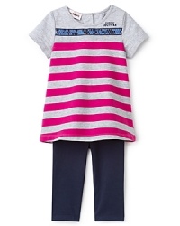 Get set for summer with Juicy Couture's stripe tee -- it's got a sequin accents, short sleeves and a cropped legging to complete the look. Get set for summer with Juicy Couture's stripe tee -- it's got a sequin accents, short sleeves and a cropped legging to complete the look.