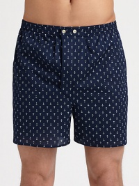 Detailed anchor print lends character to this classic gentleman's boxershort of ultra-soft cotton with an adjustable waist for added comfort.Two-button elastic waistbandInseam, about 3½CottonMachine washImported Detailed anchor print lends character to this classic gentleman's boxershort of ultra-soft cotton with an adjustable waist for added comfort.Two-button elastic waistbandInseam, about 3½CottonMachine washImported