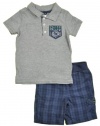 GUESS Infant Boys Grey Heather Plaid 2Pc Short Set (24M)