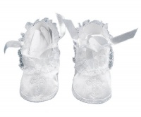 Lauren Madison baby girl Christening Baptism Special occasion Infant Satin Shoes With Embroidered Cross On The Toe, White, Small Lauren Madison baby girl Christening Baptism Special occasion Infant Satin Shoes With Embroidered Cross On The Toe, White, Small