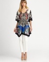 Supple silk, cut in a fluttering poncho silhouette and patterned with a kinetic, colorful paisley print.V necklineFront buttonsShort cape sleevesBanded waistAsymmetrical hemlineAbout 22 from natural waistSilkDry cleanMade in Italy of imported fabricModel shown is 5'11 (180cm) wearing US size Small. 