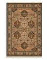 A lush landscape of corals, turquoise blues, maize yellow, moss green, soothing taupe and soft mocha greet you in a playfully intricate pattern. Classically styled for the modern age, this full framed rug offers a neutral palette with today's microfiber, twill and leather furnishings.