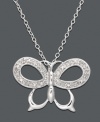Perfect for the nature-lover you know. This cut-out butterfly pendant presents just the right mix of polished sterling silver and sparkling diamond accents. Approximate length: 18 inches. Approximate drop: 5/8 inch.