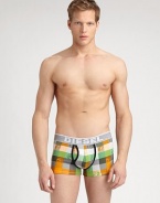 Comfortable enough for everyday wear, these slim fitting, stretch-cotton briefs are accented by a colorful check patterned print and an elastic waistband with signature logo detail.Elastic waistband90% cotton/10% elastaneMachine washImported