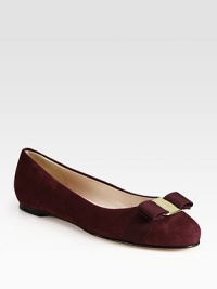 Vivacious suede staple with leather lining, fronted by an elegant grosgrain ribbon bow. Suede and grosgrain ribbon upperLeather lining and solePadded insoleMade in ItalyOUR FIT MODEL RECOMMENDS ordering true size. Vivacious suede staple with leather lining, fronted by an elegant grosgrain ribbon bow. Suede and grosgrain ribbon upperLeather lining and solePadded insoleMade in ItalyOUR FIT MODEL RECOMMENDS ordering true size.