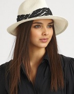 A sparkling style with a sequined zebra patterned band on a woven straw design. StrawSequinsBrim, about 2¾Hand washMade in USA of imported fabrics 
