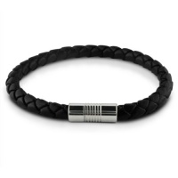 Braided Black Rubber and Stainless Steel Magnetic Mens Bracelet 6 mm 8 1/2 inches Braided Black Rubber and Stainless Steel Magnetic Mens Bracelet 6 mm 8 1/2 inches