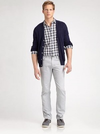 Supremely soft cardigan with a deep v-neck and front patch pockets can be perfectly paired with a basic tee or button-down shirt. Deep v-neckButton frontLong sleevesFront patch pockets55% linen/45% cottonMachine washImported Supremely soft cardigan with a deep v-neck and front patch pockets can be perfectly paired with a basic tee or button-down shirt. Deep v-neckButton frontLong sleevesFront patch pockets55% linen/45% cottonMachine washImported