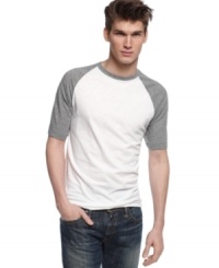 Game on. This raglan-style crew-neck t-shirt is fit to be your first choice for weekend wear.