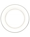 Clean and simple with beaded bands of black and platinum, this salad plate boasts universal appeal. In glossy white bone china.