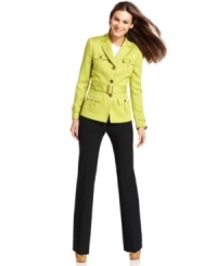 Add a bright boost to your suiting wardrobe with this textured jacket from Tahari by ASL. Sleek, safari-inspired styling adds a dose of utility chic to this piece--an effortless match with solid pants and skirts. Add a bright boost to your suiting wardrobe with this textured jacket from Tahari by ASL. Sleek, safari-inspired styling adds a dose of utility chic to this piece--an effortless match with solid pants and skirts.