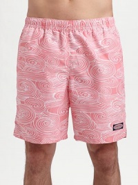 An eye-catching swirling pattern lends modern style to an easy-fitting swim favorite. Elastic waist with internal drawstring Side slash, back patch pockets Mesh lining Inseam, about 7 Polyester Machine wash Imported An eye-catching swirling pattern lends modern style to an easy-fitting swim favorite. Elastic waist with internal drawstring Side slash, back patch pockets Mesh lining Inseam, about 7 Polyester Machine wash Imported