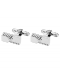 For the man who's all business, Emporio Armani's sleek cufflinks combine bold texture and smooth refinement. Crafted in stainless steel with a polished and matte finish. Approximate width: 3/8 inch. Approximate length: 5/8 inch.