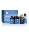 The starter kit offers a 2 oz. Pre-Shave Oil, 5 oz. Shaving Cream, a pure badger Shave brush, and 3.4 oz. After Shave Balm. All products are formulated with natural ingredients and aromatherapy based.