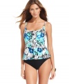 Tropical flowers are in bloom on this fun tankini top from Island Escape!