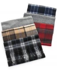 Wrap yourself in the luxurious warmth of cashmere with this heritage plaid scarf from Club Room. Wrap yourself in the luxurious warmth of cashmere with this heritage plaid scarf from Club Room.