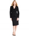 A stunning skirt suit from Le Suit. The satin cascade lapels soften the tailored fit to perfection.