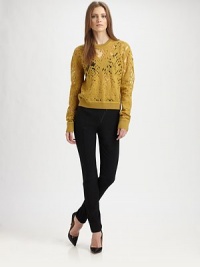 Semi-sheer paneling adds a distressed, downtown-chic look to this herringbone pullover sweater. CrewneckDropped shouldersLong sleevesBanded cuffs and hem87% wool/13% nylonDry cleanImported of Italian fabricModel shown is 5'10 (177cm) wearing US size Small. Semi-sheer paneling adds a distressed, downtown-chic look to this herringbone pullover sweater. CrewneckDropped shouldersLong sleevesBanded cuffs and hem87% wool/13% nylonDry cleanImported of Italian fabricModel shown is 5'10 (177cm) wearing US size Small.