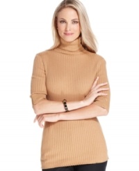 Keep cozy in this chic turtleneck sweater featuring short sleeves and a ribbed look, from Charter Club's petite collection. Keep cozy in this chic turtleneck sweater featuring short sleeves and a ribbed look, from Charter Club's petite collection.
