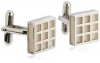 Geoffrey Beene Mens Polished Rhodium Open Grid Square With Faux Mother Of Pearl Cufflinks, Silver/White, One Size