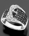 Cinch up your style with this sweet and shining buckle-designed diamond ring. Round-cut white diamonds (1/10 ct. t.w.) and black diamonds (5/8 ct. t.w.) shine in sterling silver. Size 7.