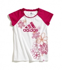 adidas Girls 2-6X Short Sleeve Raglan Tee, White/Pink, 5 adidas Girls 2-6X Short Sleeve Raglan Tee, White/Pink, 5