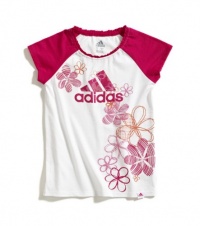 adidas Girls 2-6X Short Sleeve Raglan Tee, White/Pink, 5