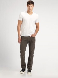 Handsome versatility for every man in overdyed, straight-leg Italian cotton chino. Five-pocket style 98% cotton/2% elastane Machine wash Made in USA Handsome versatility for every man in overdyed, straight-leg Italian cotton chino. Five-pocket style 98% cotton/2% elastane Machine wash Made in USA