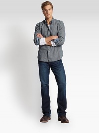 Subtle whiskering and fading throughout the leg defines this classic bootcut silhouette with five-pocket finish.Five-pocket styleInseam, about 2998% cotton/2% spandexMachine washMade in USA Subtle whiskering and fading throughout the leg defines this classic bootcut silhouette with five-pocket finish.Five-pocket styleInseam, about 2998% cotton/2% spandexMachine washMade in USA