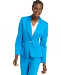 A bold blue blazer is just the thing to perk up your summer work wardrobe. Pair with Tahari by ASL's matching pants or style to jazz up a neutral basic. A bold blue blazer is just the thing to perk up your summer work wardrobe. Pair with Tahari by ASL's matching pants or style to jazz up a neutral basic.