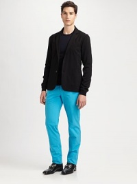 This slim-fit silhouette lends a bold, energetic touch to everyday style, structured in comfortable cotton.Flat-front styleSide slash, back welt pocketsInseam, about 33CottonDry cleanMade in Italy This slim-fit silhouette lends a bold, energetic touch to everyday style, structured in comfortable cotton.Flat-front styleSide slash, back welt pocketsInseam, about 33CottonDry cleanMade in Italy