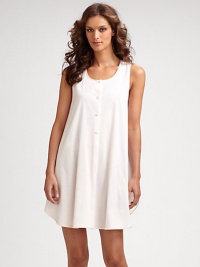 Sleeveless swing gown in soft mercerized cotton displays signature Hanro style. Pullover style Sleeveless Scoopneck Partial front-button placket Mercerized cotton; machine wash Imported Sleeveless swing gown in soft mercerized cotton displays signature Hanro style. Pullover style Sleeveless Scoopneck Partial front-button placket Mercerized cotton; machine wash Imported