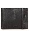Wrought in fine leather, this wallet makes a fine choice for toting all your essentials. A double arrow logo and tight stitching add detail to the exterior and inside the fold, 5 card slots and a bill slot neatly organize your cash, IDs and credit cards.