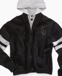 When the temperature drops this winter, he can throw on this last layer, a comfy cardigan from Sean John. When the temperature drops this winter, he can throw on this last layer, a comfy cardigan from Sean John.