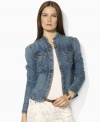 Lauren Jeans Co.'s timeless denim jacket is updated with rugged military styling for a chic, modern look.