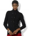 Lauren Ralph Lauren's cozy knit cardigan is inspired by classic tailored pieces and rendered in a chic double-breasted silhouette with embossed buttons.