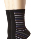 Nine West Women's Striped Solid Tipped 3 Pair Pack Crew Sock