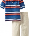 Nautica Sportswear Kids Baby-boys Infant Short Sleeve Striped Polo with Pant, Blue, 12 Months