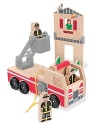 Young heroes will love helping the firefighters lift the ladder, unroll the hose and save the day. This play set includes a fire truck with roll-up hose and lifting bucket ladder, plus a burning house with a second-story standing ledge for exciting rescues.