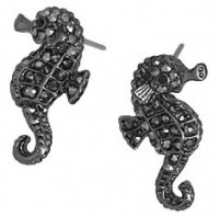 Small Adorable Sparkling Black Crystal Seahorse Stud Earrings with Hematite Plating Small Adorable Sparkling Black Crystal Seahorse Stud Earrings with Hematite Plating