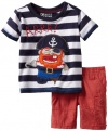 Nannette Baby-boys Infant 2 Piece Pirate Short Set, Red, 18 Months