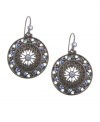 In the round: 2028's chic circular earrings feature a dazzling array of aurora borealis glass stones. Crafted in hematite tone mixed metal. Approximate drop: 1 inch.