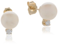 14k Gold White Freshwater Cultured Pearl and Diamond Studs (7-7.5mm) 0.10 cttw, H-I Color, I1-I2 Clarity) 14k Gold White Freshwater Cultured Pearl and Diamond Studs (7-7.5mm) 0.10 cttw, H-I Color, I1-I2 Clarity)