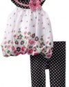 Nannette Baby-girls Infant 2 Piece Floral Tunic Polka Dot Legging Set, Black, 24 Months