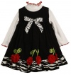 Bonnie Baby-Girls Infant Corduroy Jumper Set With Cherry Bonaz Trim, Black/White, 24 Months