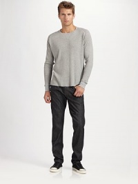 A soft and lightweight layering option is crafted with a waffle-knit texture and essential stretch ease. Crewneck 98% cotton/2% elastane Machine wash Made in USA A soft and lightweight layering option is crafted with a waffle-knit texture and essential stretch ease. Crewneck 98% cotton/2% elastane Machine wash Made in USA